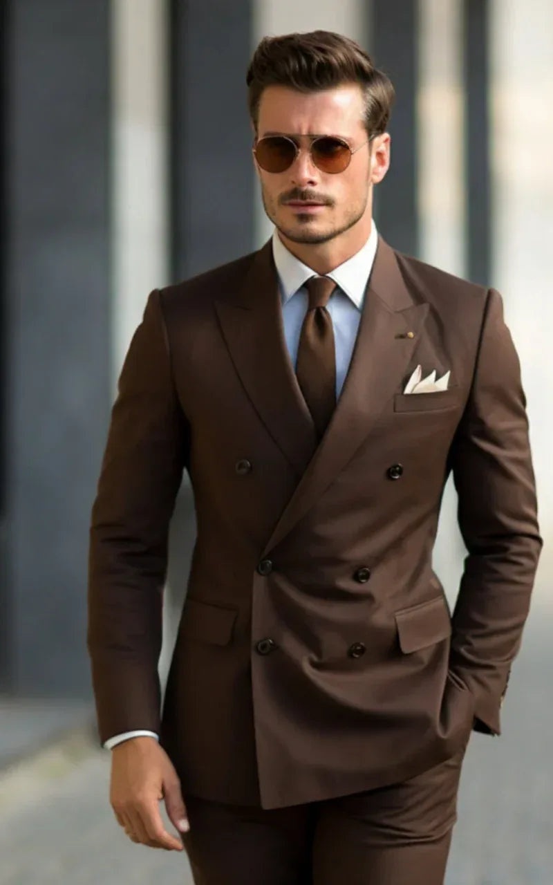 Classic Style Chocolate Brown Double Breasted Suit for Men - Premium Quality, Elegant Look - Tailored Suit - The Rising Sun store, Vardaux - Vardaux
