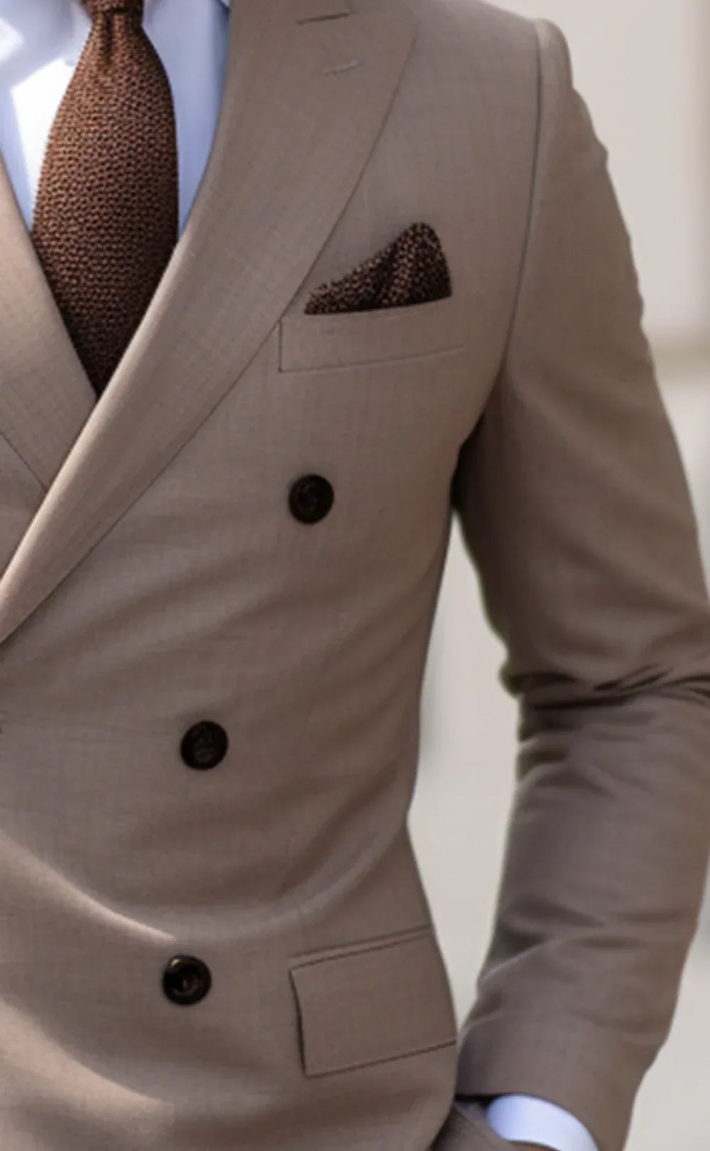 Classic Light Brown Double Breasted Suit for Men - Vardaux