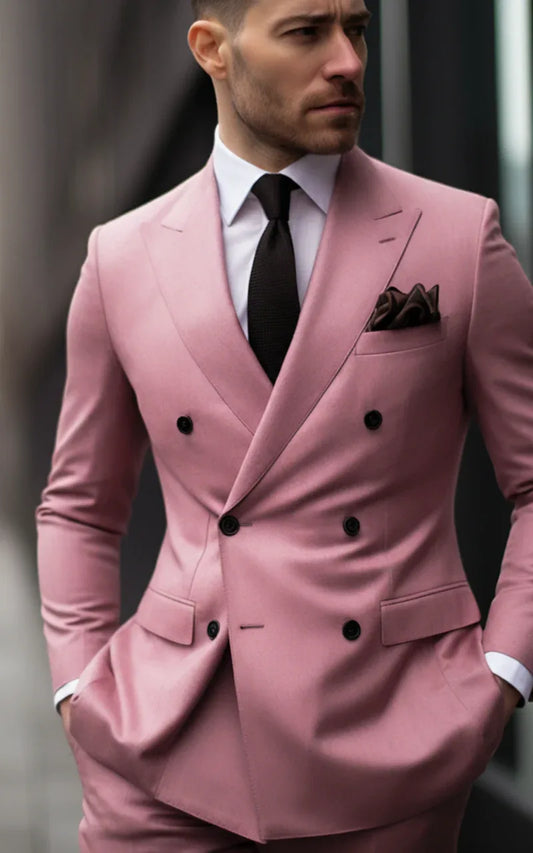 Elegant Dusty Rose Double Breasted Suit for Men - Vardaux