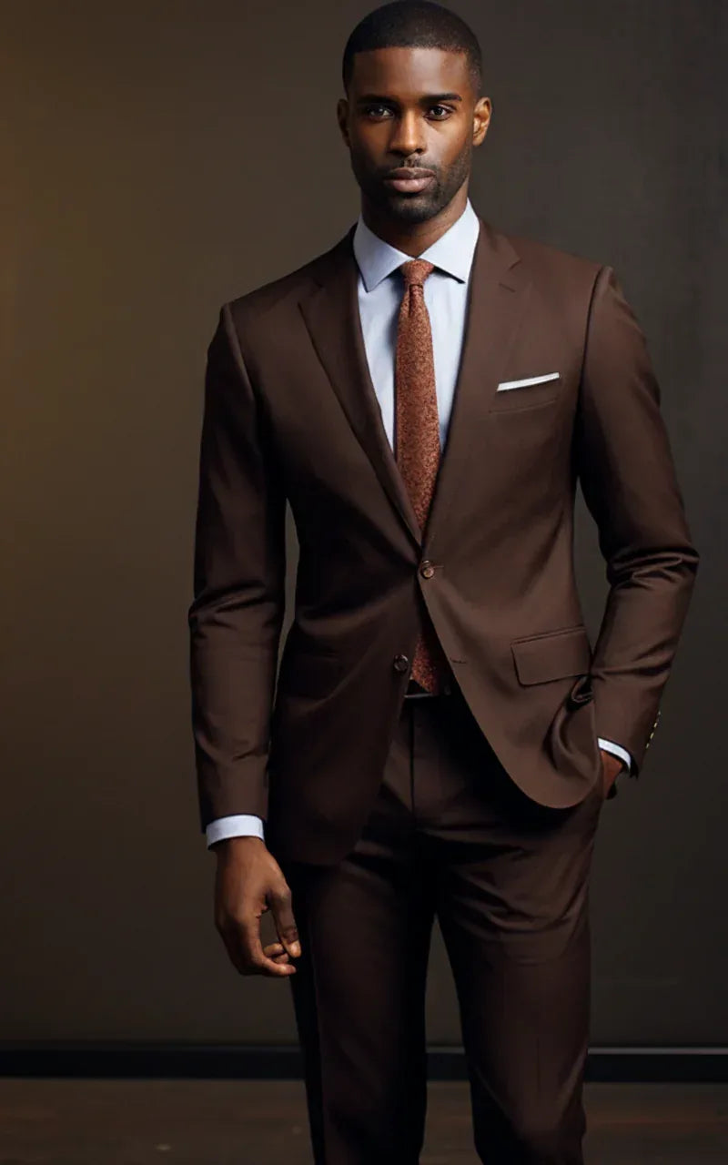 Elegant Chocolate Brown Two Piece Suit for Men - Vardaux