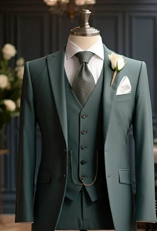 Dapper Style: Teal Green Three Piece Suit for Men - Premium Quality and Timeless Elegance - Tailored Suit - The Rising Sun store, Vardaux - Vardaux