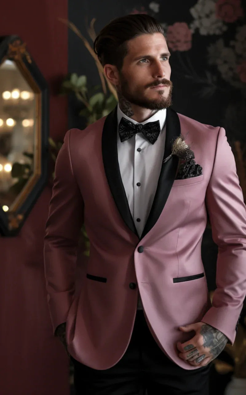 Dusty Rose Tuxedo Suit for Men-Elegant Wedding Attire - Vardaux