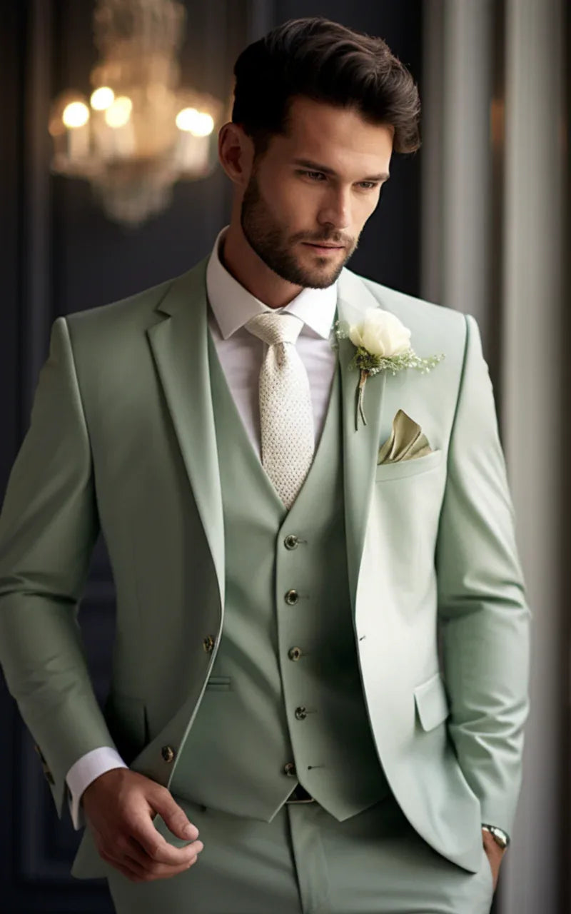 Elegant Sage Green Three-Piece Suit for Men - Vardaux