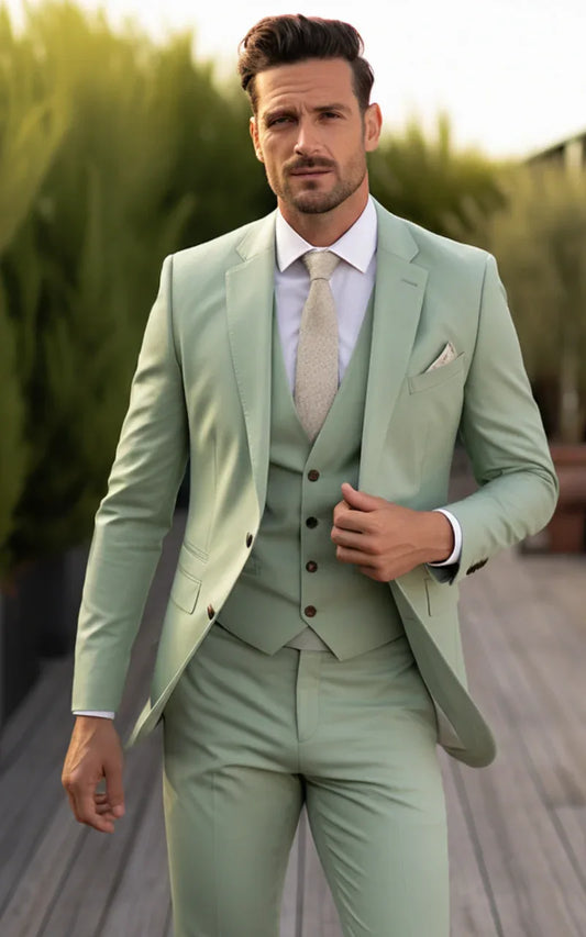 Classic Sage Green Three-Piece Suit for Men - Vardaux
