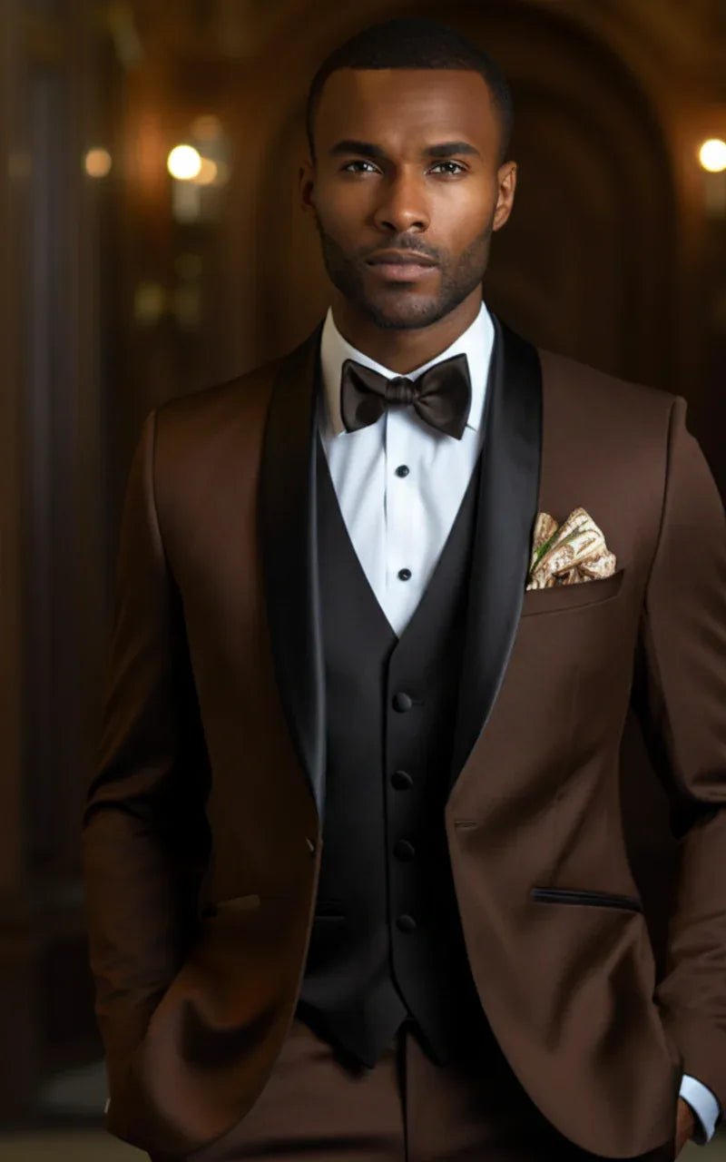 Chocolate Brown Tuxedo Suit for Men - Vardaux