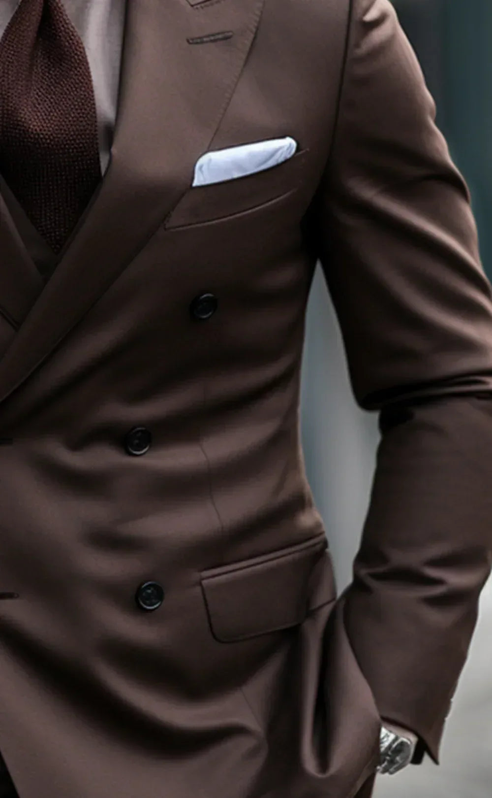 Coffee Brown Two Piece Double Breasted Suit for Men - Vardaux