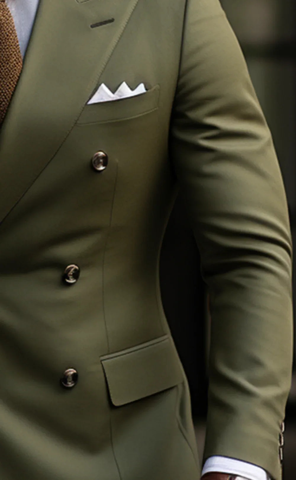 Classic Formal Attire Khaki Green Double Breasted Suit - Vardaux