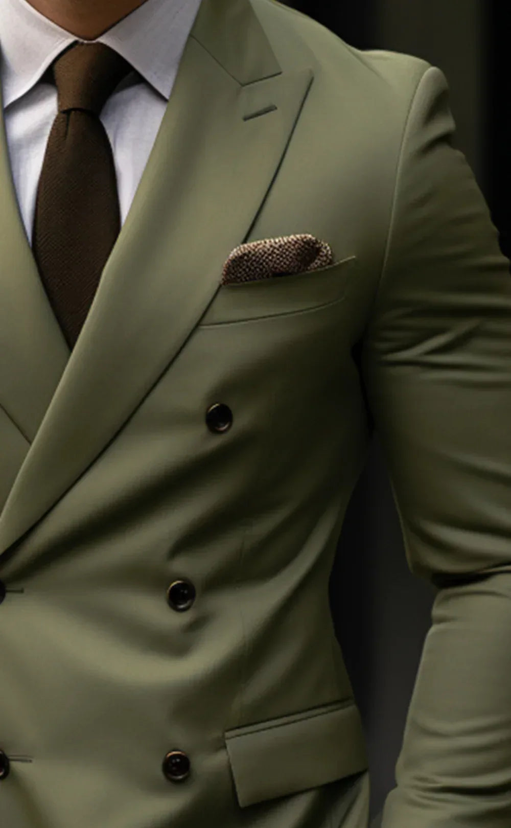 Dapper Elegance Khaki Green Double Breasted Suit - Vardaux