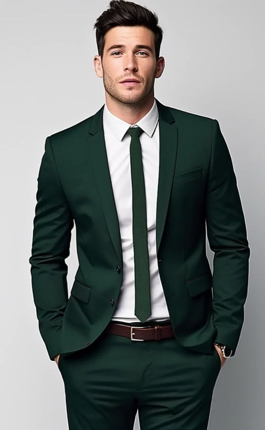 DARK GREEN 2 PIECE SLIM FIT SUIT - Vardaux