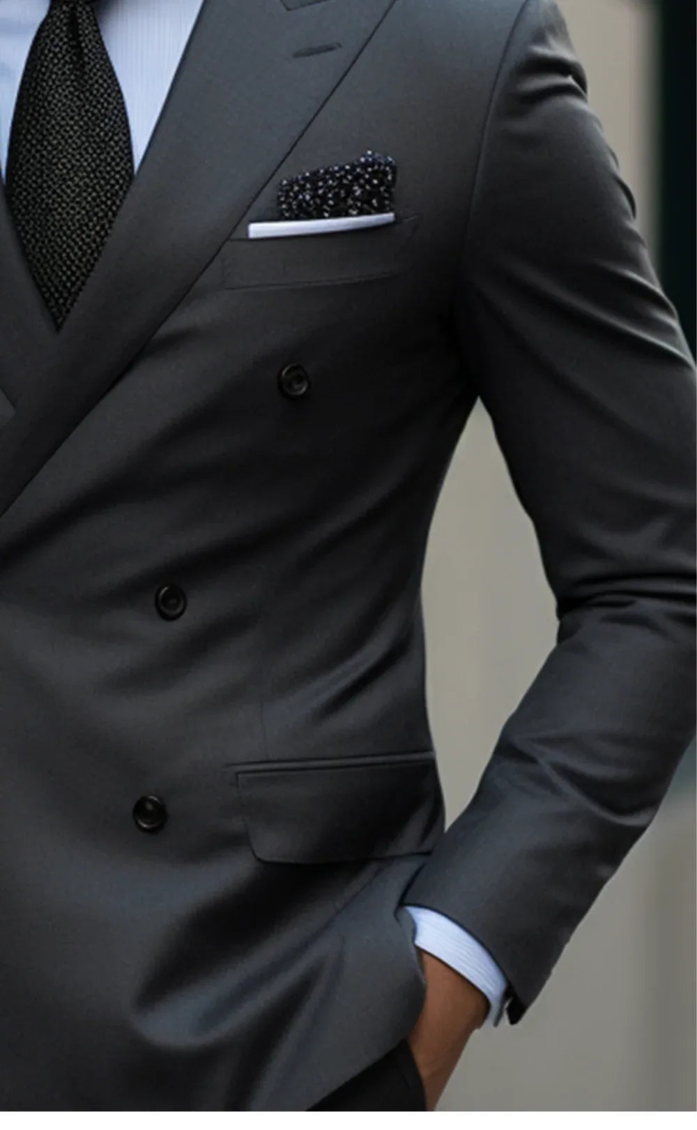Elegant Dark Grey Double Breasted Suit for Men -Tailored Suit - Vardaux